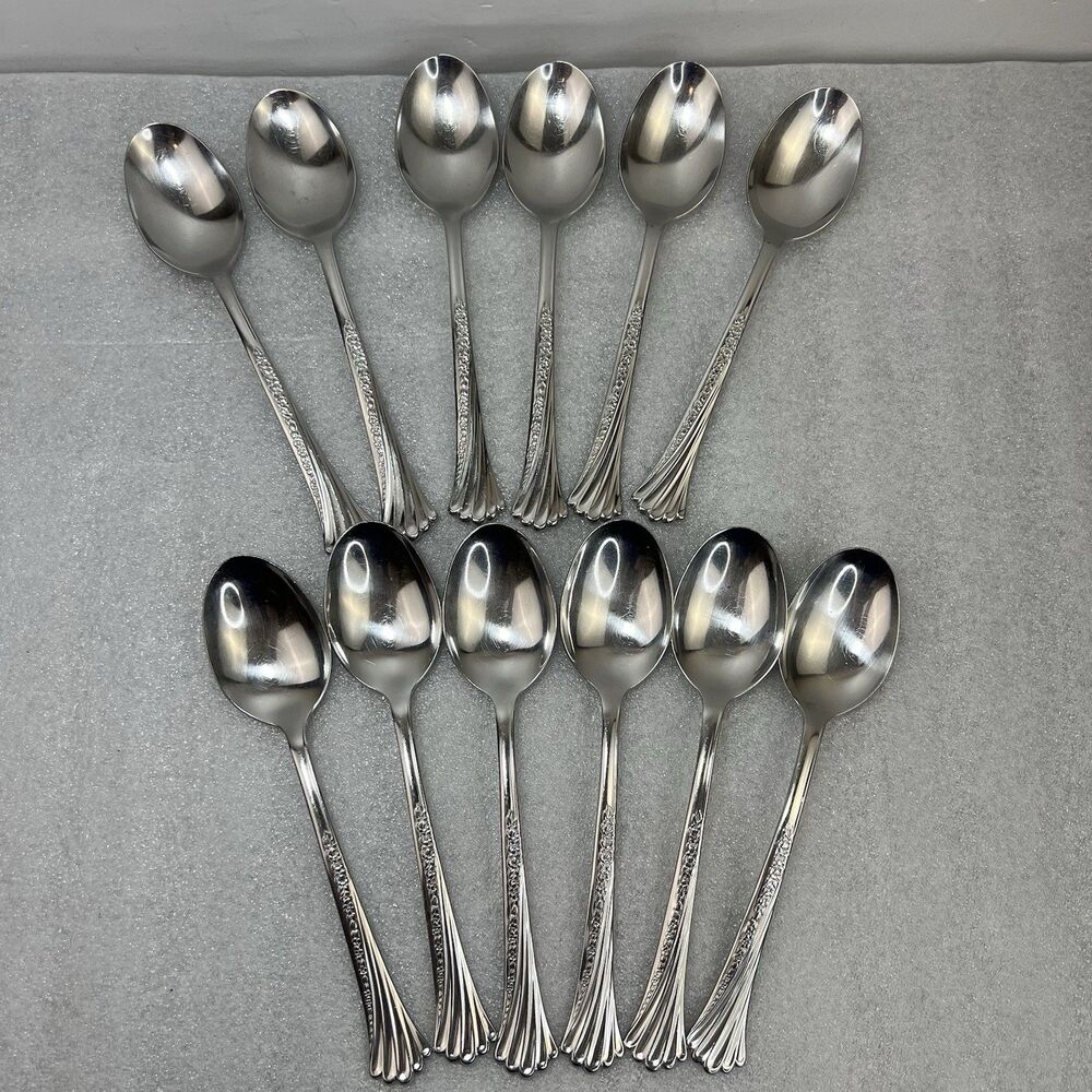 12 ONEIDA Distinction SPRING GLEN Deluxe Stainless Oval Soup Spoons 6 7/8"